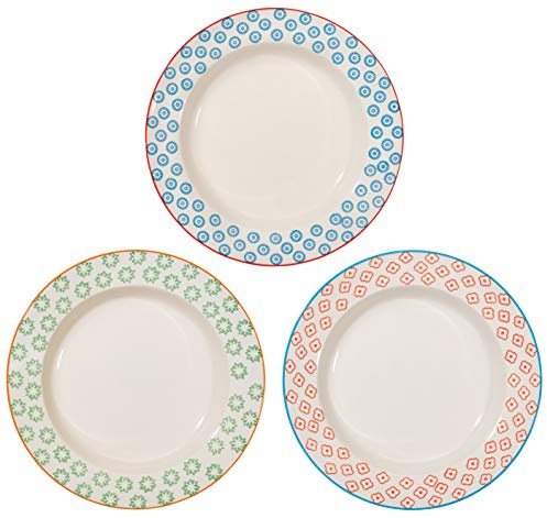 Bloomingville Suppenteller Emma Retro tiefe Teller Vintage große Ø 24 x H 4 cm, rot blau grün, Keramik, 3er Set, fasst ca. 400 ml