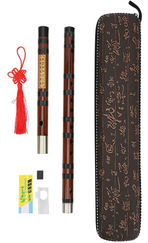 Bamboo Dizi, chinesisches Instrument Golden Embossed Professional, tragbar mit Aufbewahrungsbox für die Leistung zur Notenprüfung
