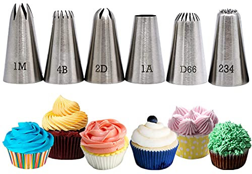 Tabiger Large Piping Tips, 6-Pack Cake Piping Nozzles Kit Stainless Steel Icing Piping Tips Large Nozzles Set Cake Decorating Tools for Baking DIY Cream Cake Cupcake