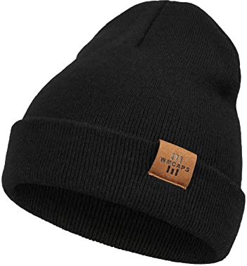 Wmcaps Beanie for Kids, Stretchy Childrens Thermal Insulated Wolly Hat with Turn Up for Boys and Girls, Double Layer for Winter Autumn Black