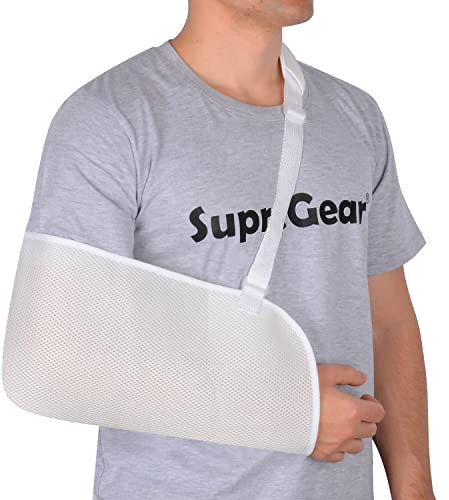 supregear Armschlinge, Verstellbare Mesh-Schulter Wegfahrsperre Armschlinge für Dusche Atmungsaktive Medizinische Schulter-Ellbogenstütze für Damen Herren, Passend für linken/rechten Arm, Weiß