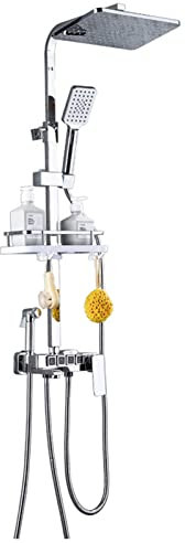 BHBXZZDB Barre de Douche Chrome Colonne Douche Murale avec Porte-Savon et Douchette 3 Jets, Supports de Fixation Réglable