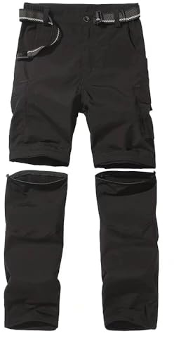 Anyanmoutn Kids' Cargo Pants, Boy's Casual Outdoor Quick Dry Hiking Climbing Convertible Trousers Black