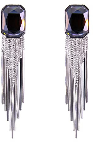 BiBeary Quasten Anhänger Ohrringe Damen Ohrhänger Bohemien lang Party Quadrat Austrian Kristall 925 Sterling Silber Stecker Abschlussball
