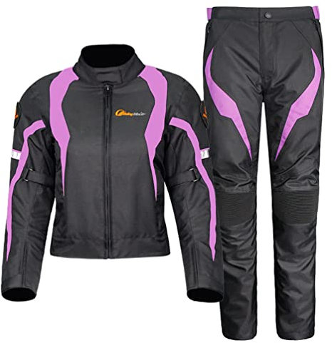 YiLianDa Damen Motorradkombi 2-teiliges Set Mit Protektoren Motorradhose & Motorradjake Wasserdicht Reflektierend Wärme Textil Motorradbekleidung Cross Moto Schutz Jacke und Hose (Violett, 3XL)