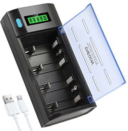 ENEGON Caricabatterie universale per batterie ricaricabili C D AA AAA 9 V NI-MH NI-CD con funzione di scarica e display LCD, caricatore rapido AA AAA