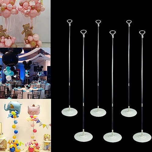 Dilcamrita 6 Set Balloon Column Kits, 43inch Tall Height Adjustable Clear Balloon Column Sticks Stands with Base for Table/Floor Centerpiece Holder for Baby Shower Graduation Party Decorations