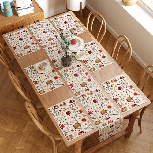 Encasa XO Boho-Jacquard-Set mit 6 Tischsets und 1 Tischläufer 32x200 cm | [Deisgn] Design | Vintage-Stil | Gewebter Bohemian-Wandteppich zum Essen – maschinenwaschbar