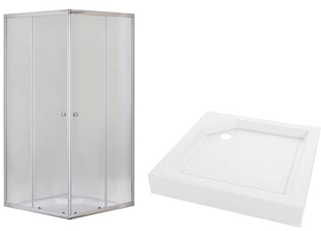 VBChome Duschkabin 90 x 90 x 185 cm krom med duschkar kvadrat duschkar hörningång duschvägg skjutdörr duschavskiljare klart säkerhetsglas dusch duschskiljevägg kvadrat 90 x 90 cm krom