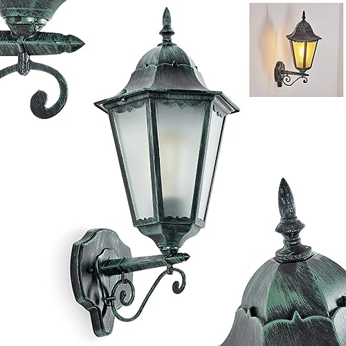 HOFSTEIN Außenwandleuchte Hongkong FROST, Außenwandlampe aus Metall/Milchglas in Schwarz-Grün, Wechselscheiben Klar, Wandleuchte Up im Retro-Design, E27, IP44, Eingangsbereich, Terrasse, Haustür, Hof