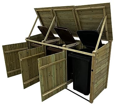 Arbor Garden Solutions Wheelie bin storage pressure treated garden recycling store lid shed outdoor trash cover - Premium Tongue And Groove (Triple, without shelf)