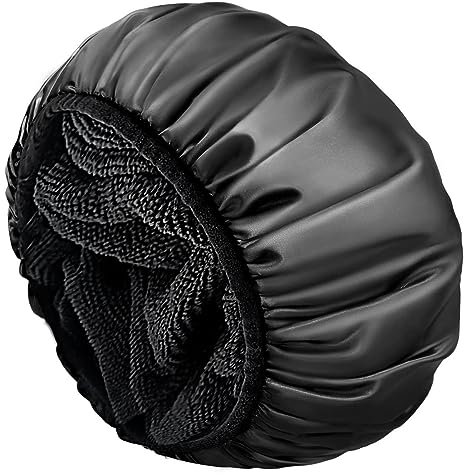 Cuffia Doccia Donna,Cuffia Capelli Doccia,Riutilizzabile,Extra large,Doppio Strato,Impermeabile,Cappelli per Tutte le Lunghezze di Capelli,Adatti Alle Donne（Nero）