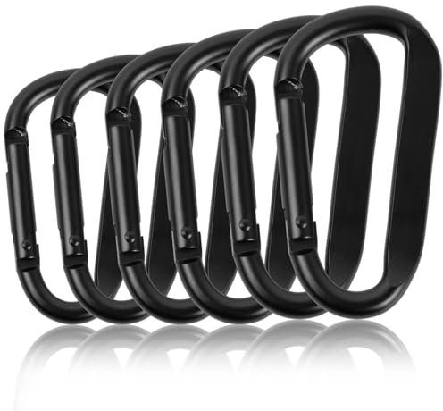 6 Stück Schraubkarabiner (68 mm), Karabiner Set, Karabinerhaken aus Aluminium in Schwarz für Hängematte, Schlüsselanhänger, Camping, Angeln, Schaukel und Wanderzubehör