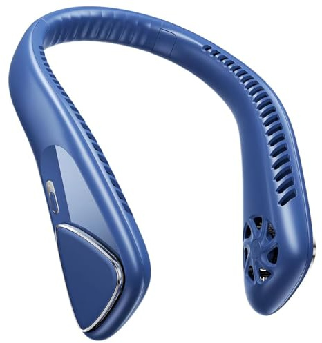 Jialexin Bladeless Personal Neck Fan, 6000mAh USB Rechargeable, Portable Hands-Free, Leafless Headphone Design, Three-Speed Settings for Sports, Outdoor, Women & Men - Blue