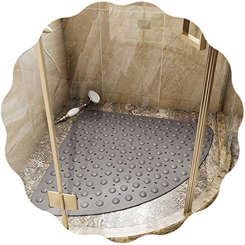 duschmatte rutschfest badematte rutschfest badematte Holz Eck-Duschbadewannenmatte, Sektor, rutschfeste PVC-Sicherheitsmatten mit Saugnäpfen und Abflusslöchern für Badezimmer (Farbe: Grau, G