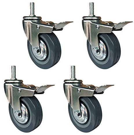 ZoRHac Lenkrollen, Stuhlräder, Schwerlast-Lenkrollen, PU 4 Zoll 100 mm Industriewagen-Lenkrollen, Gewindeschafthöhe 30 mm, Tragfähigkeit 270 kg, 4 Stück (Color : Brake, Size : M12)