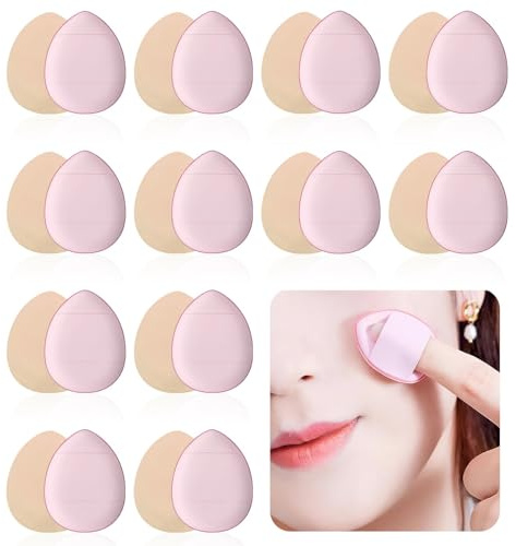 12 Stück Finger Puderquaste Make-Up, Mini Powder Puff Weiche Puderquaste Für Foundation, Concealer, Kosmetik, Foundation, Schwamm, Mineralpuder, Nass-Trocken-Make-up-Werkzeug (Rosa)