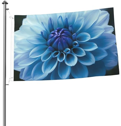 Flagge, 60 x 90 cm, doppelseitig, groß, Banner, blaue Dahlie, Gartenflagge, Hausflagge, Willkommensflagge, Hofflagge, Sommerflagge, lichtbeständig, Banner für den Außenbereich, Veranda, Urlaub,