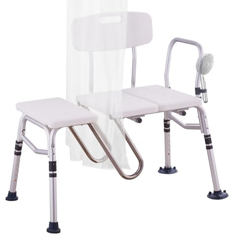 VEVOR Panca di Trasferimento per Vasca 920 x 610 x 925 mm Panca di Trasferimento per Vasca Regolabile con Protezione per Tende a Forma di U, Schienale Reversibile, per Anziani Disabili, Carico 180 kg