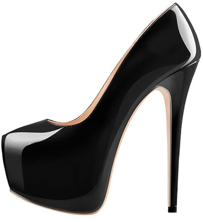 VERISSON Damen Klassische Plateau High Heels Slip on Pumps Stiletto Absatz Elegante Damenschuhe Lack Schwarz 46 EU