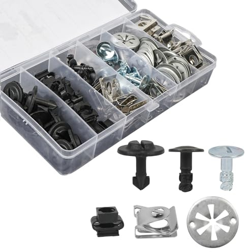 OTUAYAUTO 100 Stück Befestigungsclips Reparatursatz, 6 Arten von Universal Autoclipsset | Nylon Metall Stoßstange Karosserie Motorschutz Unterboden Motorhaubendämmung Schraube Kühlerabdeckung Clips