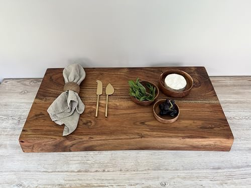 DOWNTON INTERIORS UK Handcrafted Live Edge Large Sustainable Acacia Wood Professional Chef Chopping Board *Available in 2 Sizes* (50cm x 30cm)