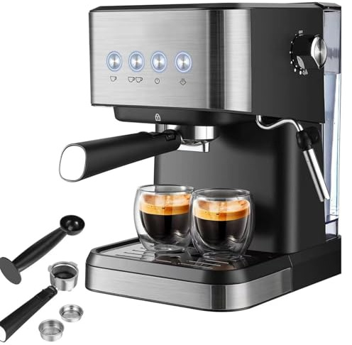 Hydravex Machine à café Automatique, Machine à Expresso à Grains avec 4 Recettes à Une Touche, Panneau de Commande Soft-Touch, cafetière Professionnelle 1050 W