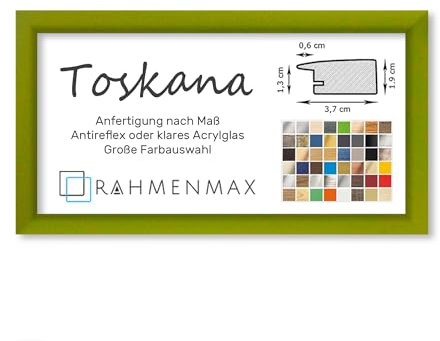 RahmenMax® Toskana Bilderrahmen Bildmaß 40x100 cm zum Aufhängen/Maßanfertigung möglich/MDF Posterrahmen in Grün mit Acrylglas klar/Puzzle Rahmen