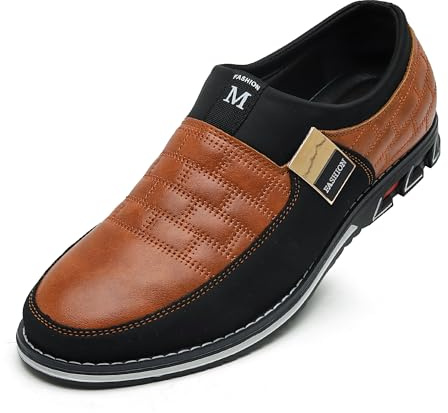 HLLQ Mens Luxruy Loafers Classic Business Oxford Shoes Slip on Flat Moccasins Slippers Brown Size 10.5