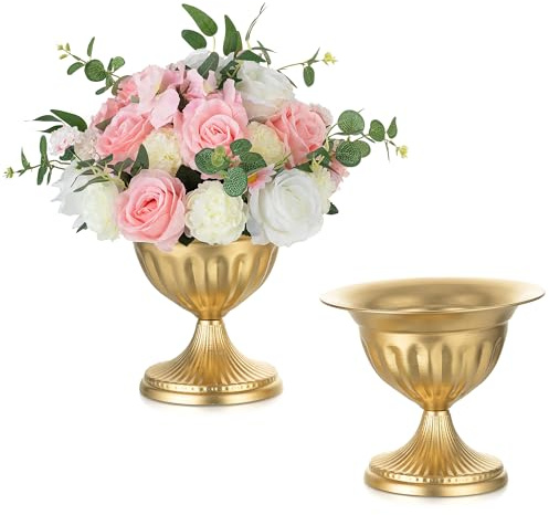 Sziqiqi Gold Metall Urne Vase: 22 cm Blumevase Topf für Hochzeit Tischdeko Satz of 2 - goldene Vintage Vase für Blumen Arrangement Einzigartige Urne Pflanzer für Party Empfang Abendessen Tabelle | 26,9 cm hoch, goldenes Blumen-Mittelstück, Vasen, Blumenarrangements für Hochzeit, Party, Geburtstag, Event