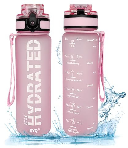 EYQ 500ml Trinkflasche, Wasserflasche, Tritan BPA Free Auslaufsicher Sport Flasche, Sportflasche mit Zeitmarkierung für Schule Fitness Gym Sport
