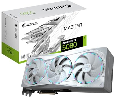 GIGABYTE AORUS - Tarjeta gráfica GeForce RTX 5080 Master ICE 16G, sistema de refrigeración WINDFORCE, 16 GB 256 bits GDDR7, tarjeta de video GV-N5080AORUSM ICE-16GD
