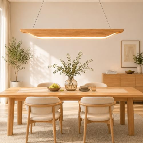 ZMH Pendelleuchte LED Hängelampe Holz Esstisch Hängeleuchte Modern Design | Esszimmerlampe 90CM Dimmbar mit Fernbedienung Pendellampe Höhenverstellbar für Esszimmer Wohnzimmer Schlafzimmer