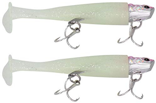 Señuelos Blandos De Pesca con Ganchos Dobles 2Pcs Cabeza Curva Simulación Realista T para Agua Salada Y Dulce con Diseño Luminiscente Y Anzuelos Reforzados