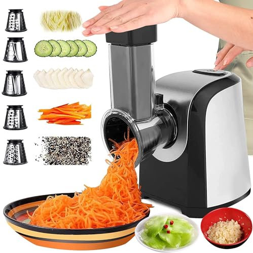 Affettatrice elettrica automatica per verdure, grattugia elettrica da cucina con 5 lame coniche, grattugia e tritatutto elettrico per verdure con controllo a un pulsante