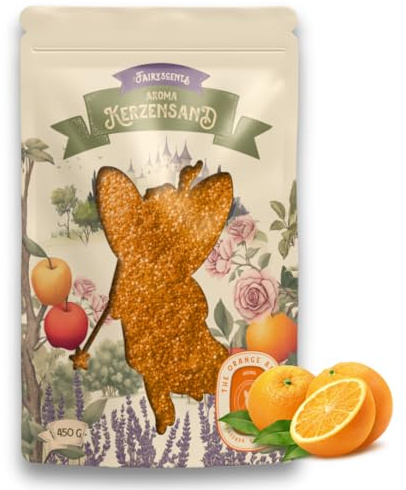 Fairyscents® Kerzensand mit Duft – 450g Kerzenwachs Granulat + 3 Dochte – Kerzensand mit Docht – Orangenmagie DIY Duftkerzen selber Machen