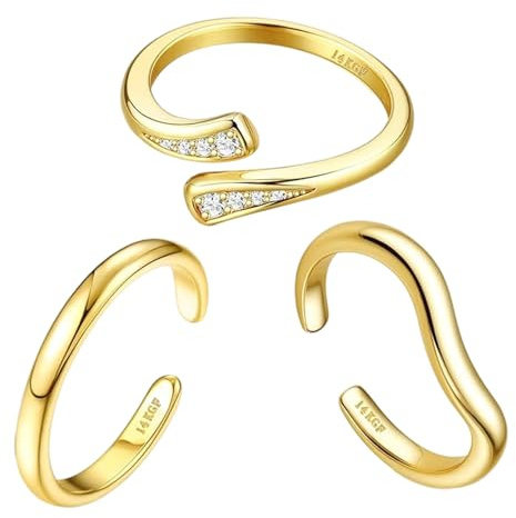 Ceeyoll 3Pcs Bagues D'orteil Plaquées or 14 Carats, Bague de Pied, Bague Orteil，Petites Bagues Ouvertes Réglables pour Femmes, Bagues D'orteil de Plage D'été Simples, Classiques