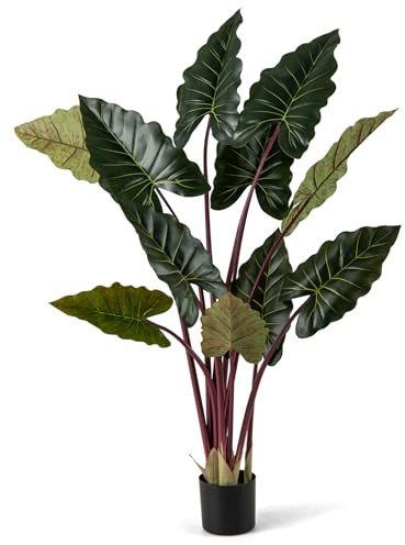 COSTWAY Plante Artificielle Taro Arc-en-Ciel de 160 cm avec 11 Feuilles | Arbre Artificiel Décoration Moderne pour Salon Bureau en Pot avec Tiges Flexibles