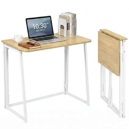 ZECIIYE Schreibtisch Klappbar 80x40 cm,Klapptisch Klein,Klappbarer Tisch Holz und Metall,Klappschreibtisch für Kleiner Räume，Bürotisch Computertisch Laptoptisch für Home Office Studenten,Eiche
