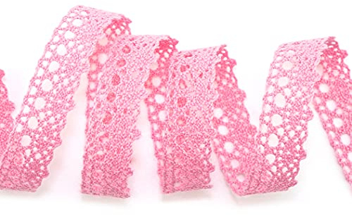Deko Angels Spitze Emilia ROSA 3 m x 15 mm Baumwollspitze Spitzenband Spitzenborte Dekoband Schleifenband Häkelspitze Baumwolle Häkelband Vintage Geschenkband Hochzeit