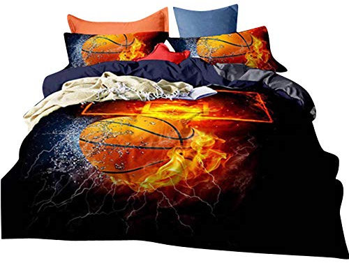 MISSMAO Sportserie Bettbezug, Fußball/Basketball des Druckens 3D, Super Weiche Atmungsaktive Baumwollbettwäsche Set mit Kissenbezug,Basketball,260x230cm