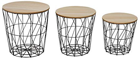levandeo 3er Set Beistelltisch Metall Metallkorb Drahtkorb Schwarz Couchtisch Deckel Aufbewahrung Design Deko Tisch Home