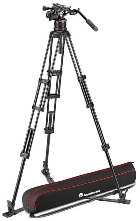 Manfrotto MVK612TWINGA Nitrotech Testa Fluida per Riprese Video con Treppiede a Doppio Tubo in Alluminio con Stella a Terra per DSLR, Fotocamere Mirrorless, Videocamere e Cinecamera, Portata 12 kg
