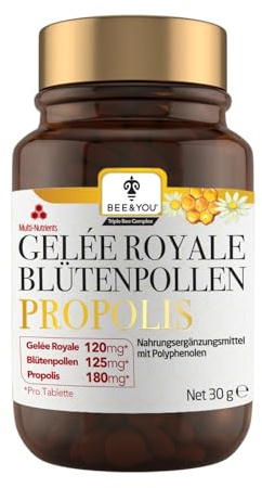 Bee&You Propolis, Gelée Royale & Blütenpollen Tabletten 500 mg | 60 Tabletten, Natürlich, Ohne Zusatzstoffe