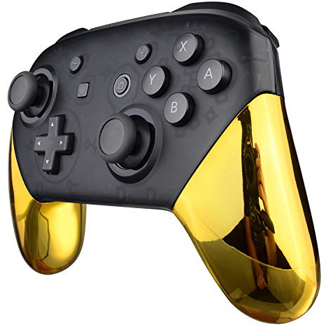 eXtremeRate Griff Case für Nintendo Switch Pro, Glossy Custom Hülle Grips Gehäuse Ersatzteile für Nintendo Switch Pro Controller-Chrome Gold (KEIN Gamepad)