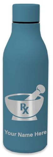 LaserGram Double Wall Stainless Steel Water Bottle, Rx Pharmacy Symbol, Personalized Engraving Included (Slate Blue)