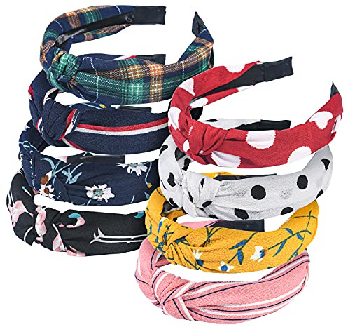 URAQT Haarreif Vintage, 8 Stück Damen Haarband Yoga Headband Breit | Haarband Retro Stirnband Haarreifen Stoff für Frauen Mädchen