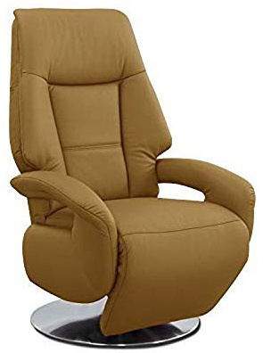 Cavadore Ledersessel Edinburgh / Fernsehsessel mit manuell verstellbarer Relaxfunktion / 74 x 114 x 77 / Echtleder: gelb