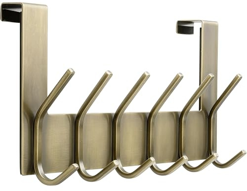 Dseap Türhaken – für Tür bis 4,5cm Dicke, Edelstahl Türgarderobe Türhakenleiste Türaufhänger Kleiderhaken Tür Zum Einhängen Kleidung Hut Handtuch Mantel, Mit 6 Flachen Haken, Bronze
