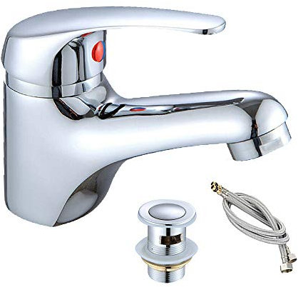 Single Lever Basin Mixer with Pop Up Click Waste Chrome Modern Bath Tap Monobloc Wash Basin Sink Mixer Modern Chrome Brass